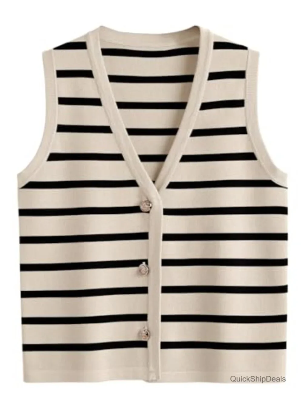 Striped Sweater Vest Women V-Neck Button Up Sleeveless Knit Tank Top Casual Work